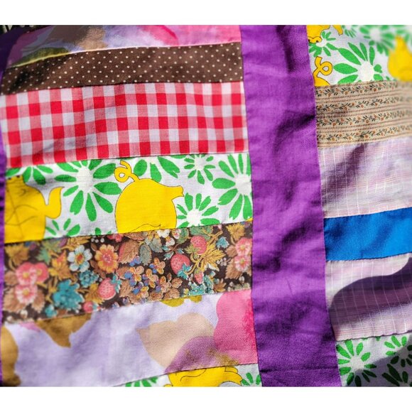 Handmade Patchwork Quilt Home Ec Project With Purple Borders No Batting - Picture 12 of 16